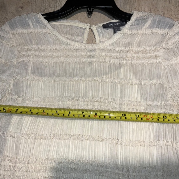 GREY COLLECTIVE Off-White Ruffle Long Sleeve Shirred Chiffon Top Blouse Small - Picture 6 of 11